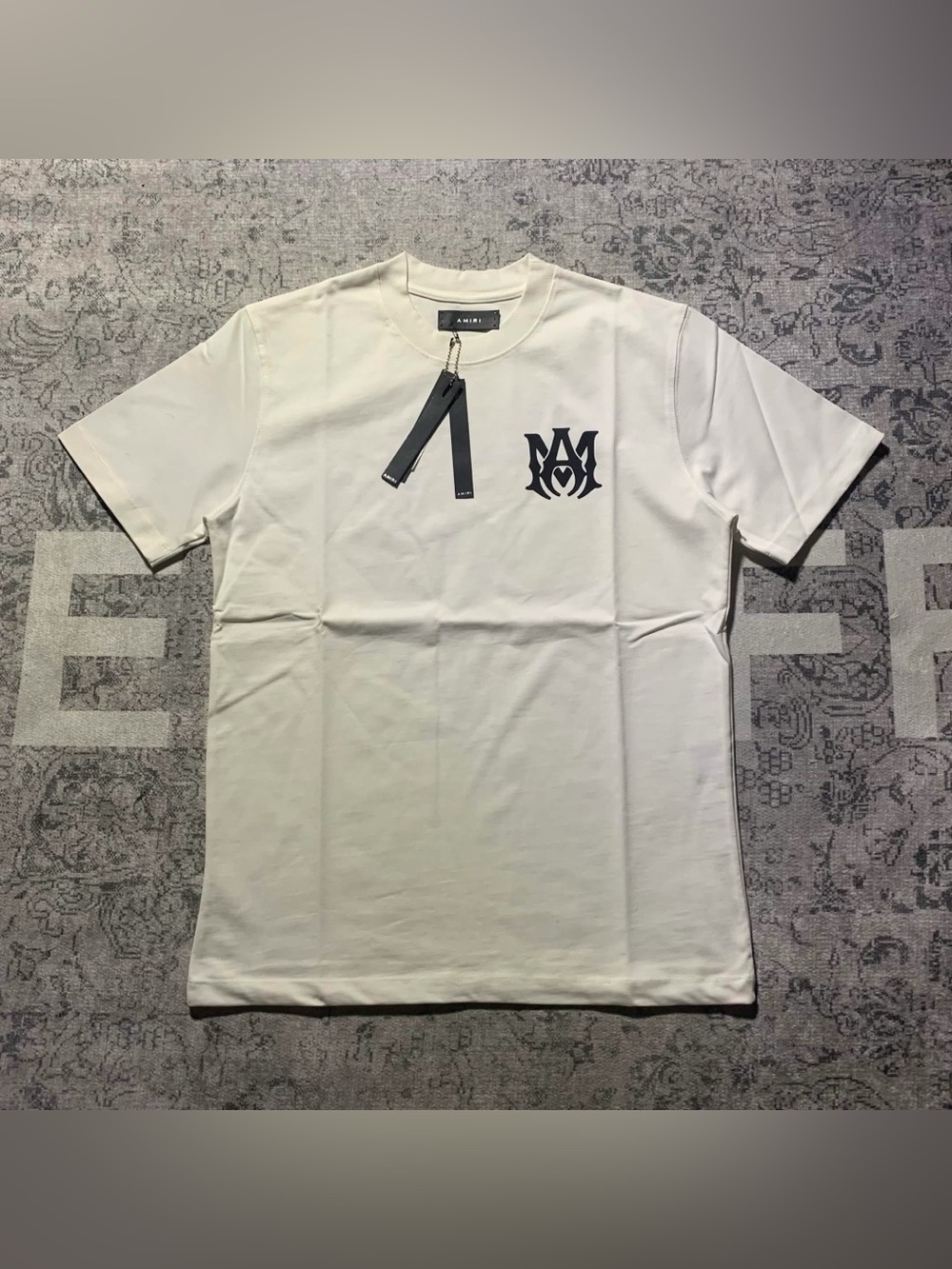 AMIRI White Short-Sleeve Logo Crewneck Tee with Black Emblem